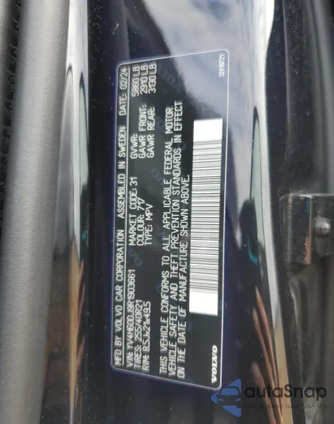 2024 Volvo Xc60 Ultimate из США, поврежденный, VIN YV4H60DJ9R1903661